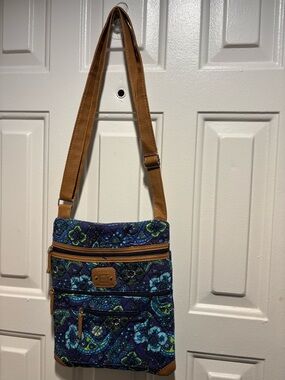Vera Bradley Navy Blue Floral Crossbody with Tan Strap